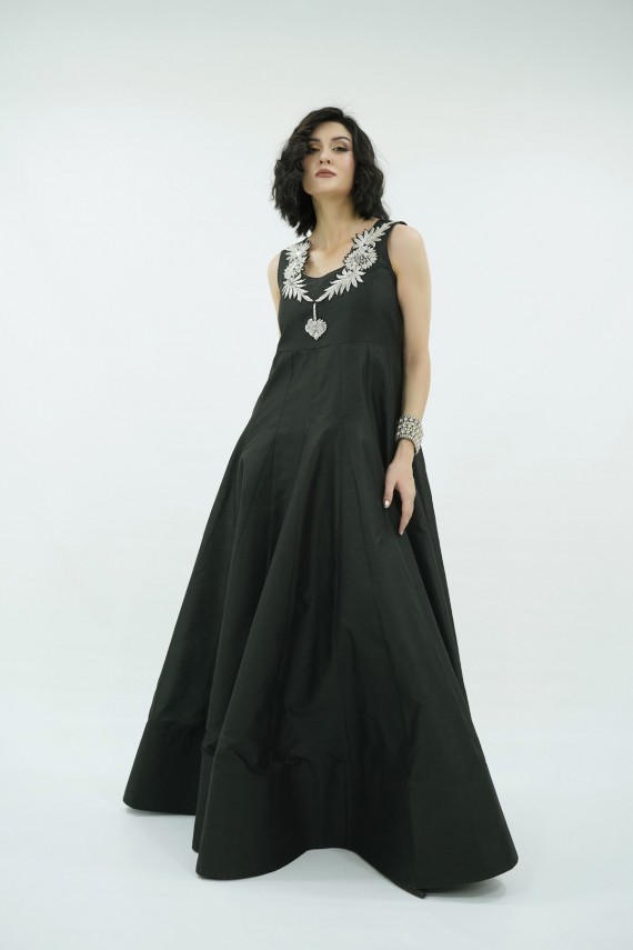 Black Raw Silk and Sequence Lace 2pc formal suit. 