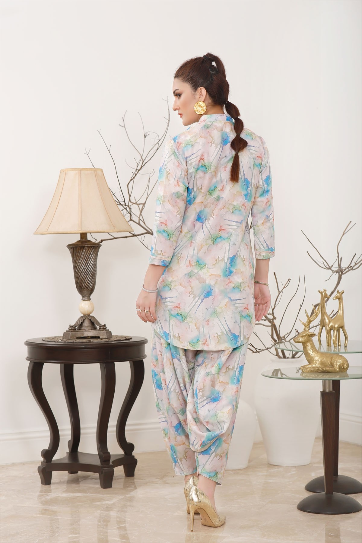 Printed silk salwar top kameez