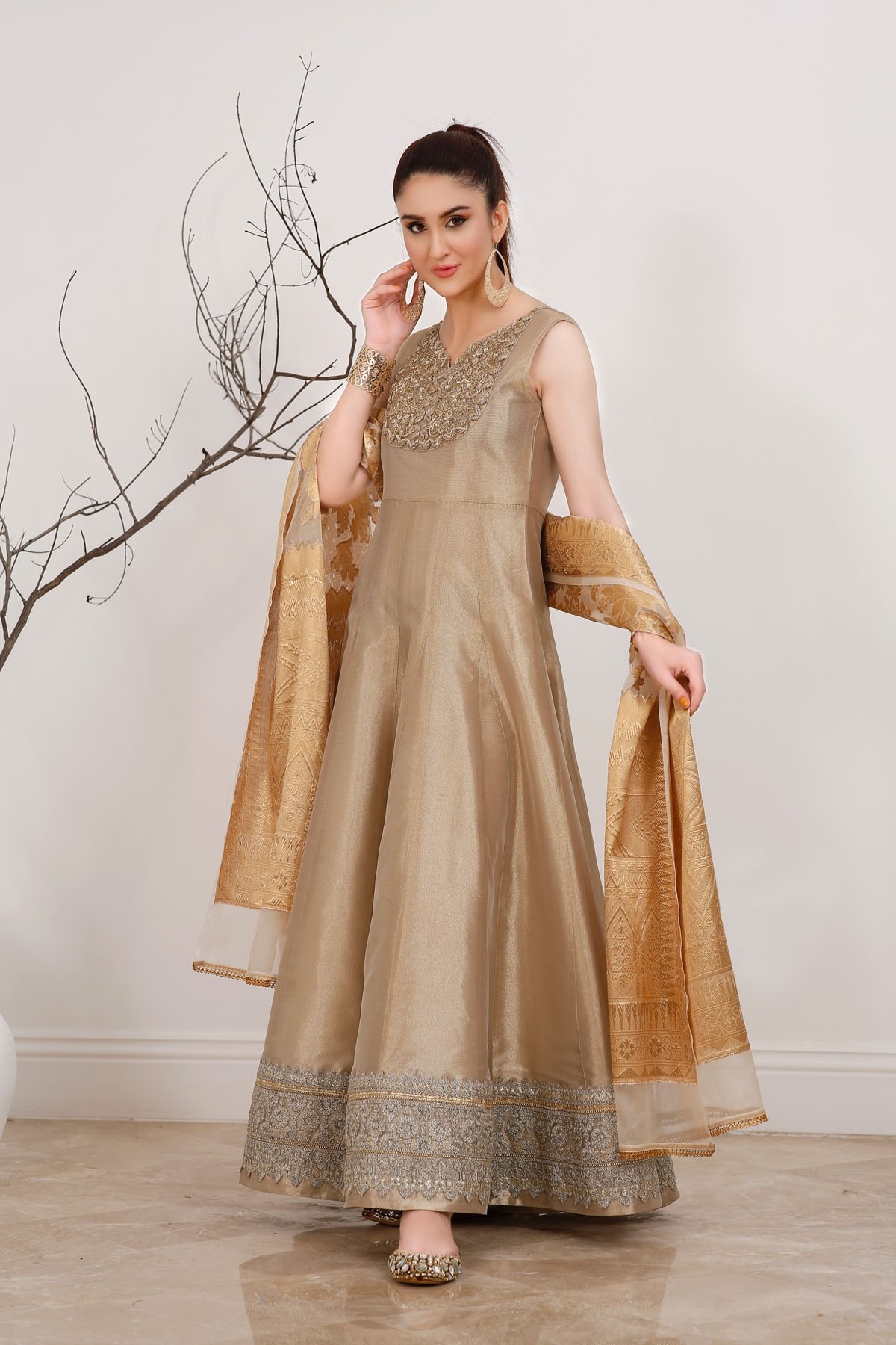 Gold Tissue 2pc Formal Gown