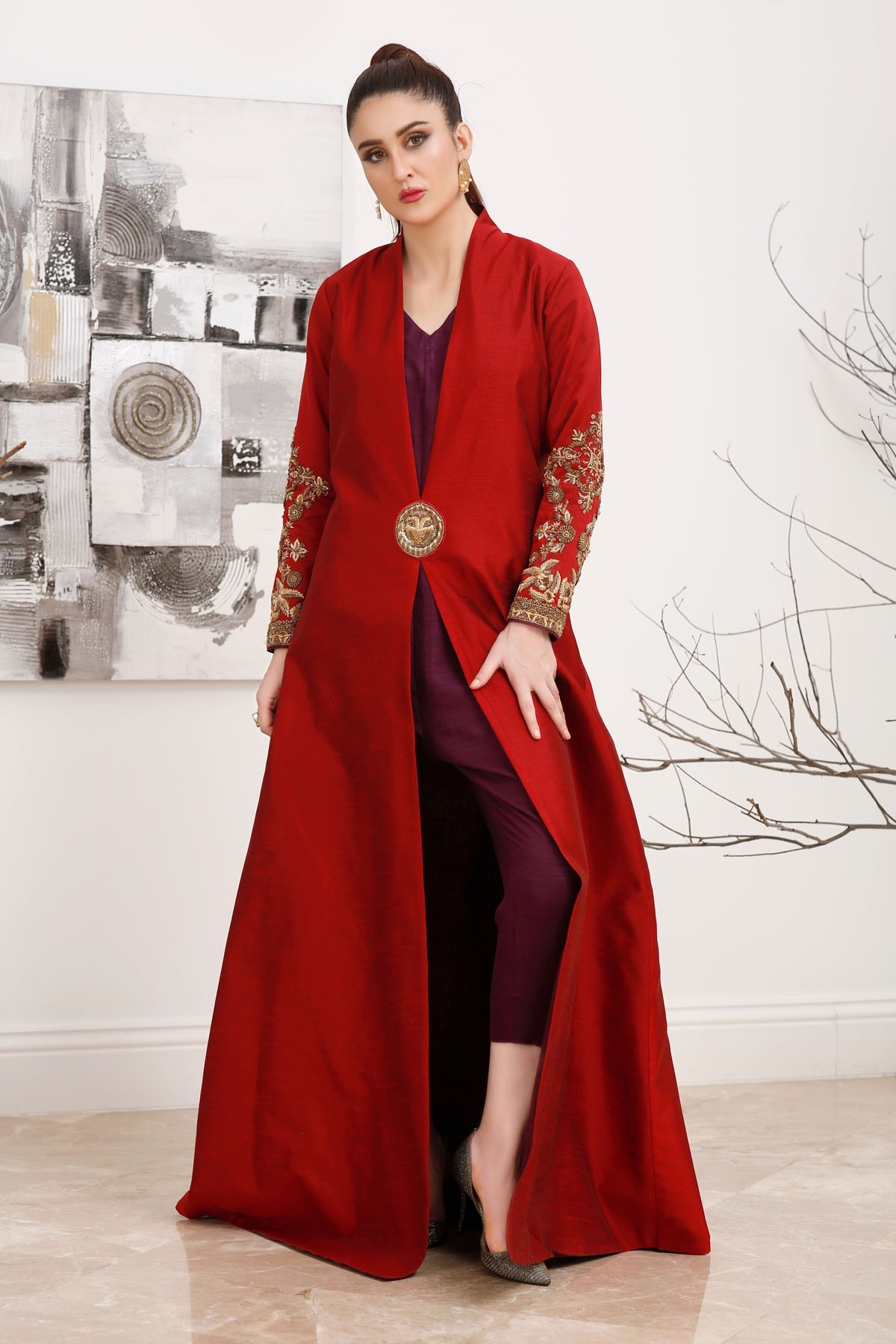 Red Raw Silk 2pc Formal Suit