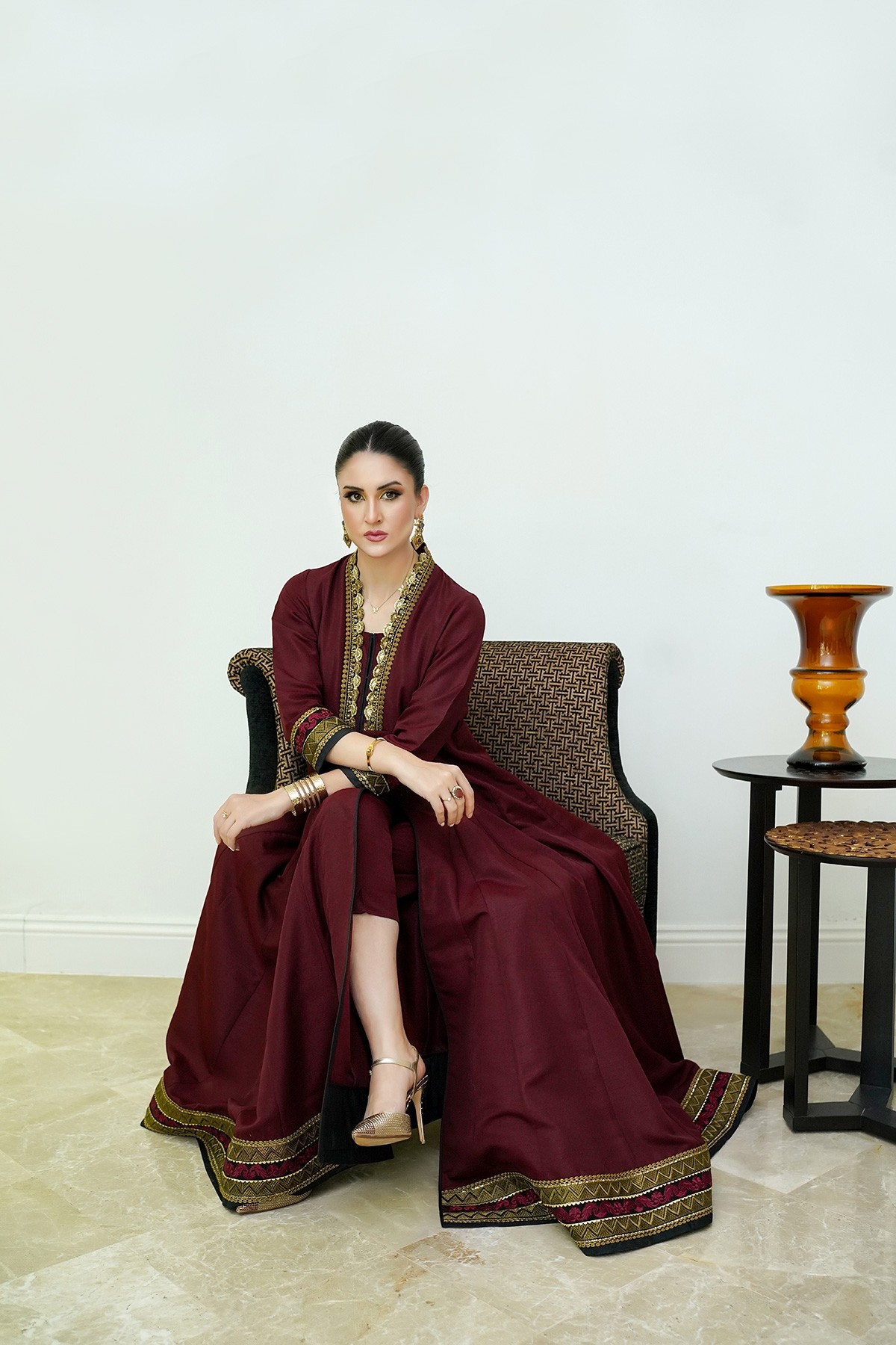 maroon silk dress pakistani Copper Silk Embroidered Pakistani Suit With Maroon Dupatta S
