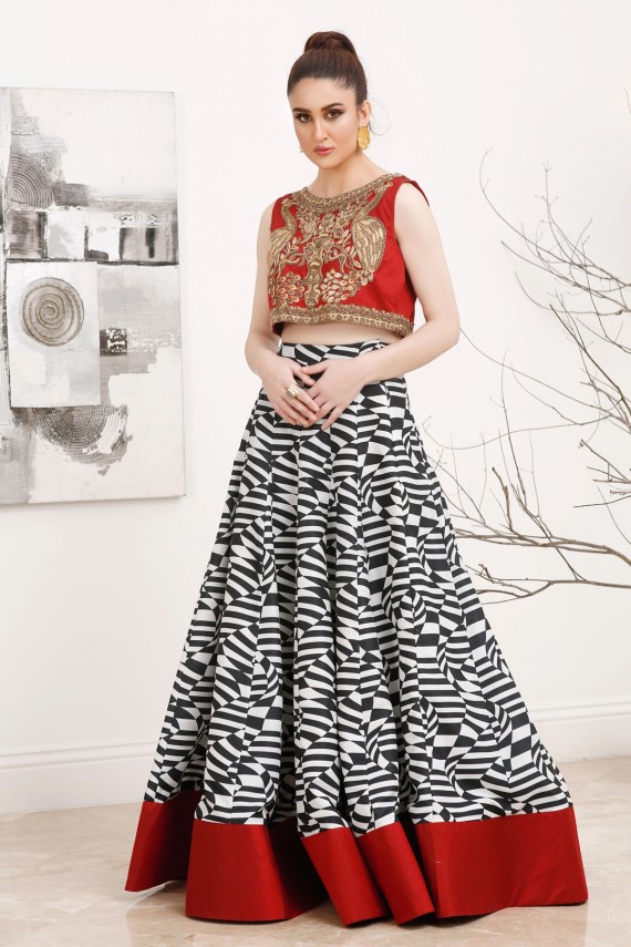Red Black and White 2pcFormal Lengha Choli.
