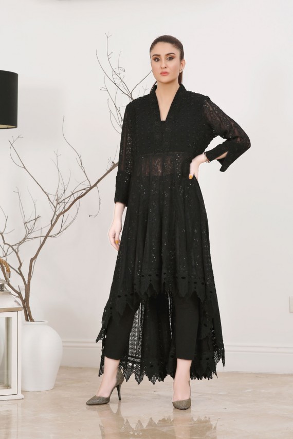 Black Chiffon Chicken Kari 2pc Formal Suit