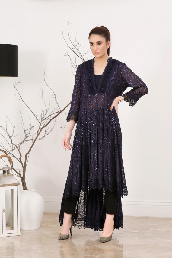 Blue Chiffon Chicken Kari 2pc Formal Suit