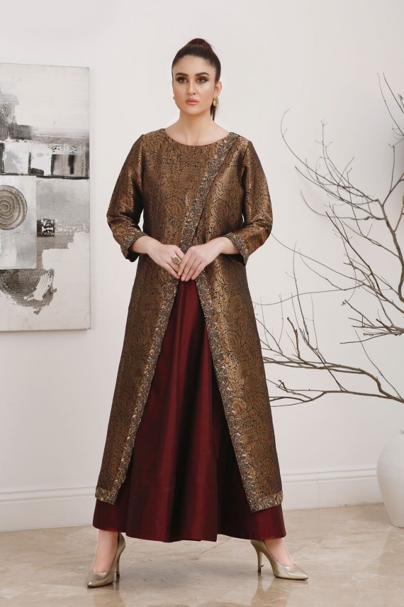 Antique Gold Jamawar 2pc Formal Suit 