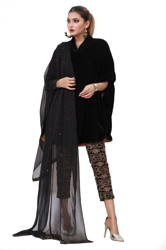 Black 1pc Chiffon Dupatta
