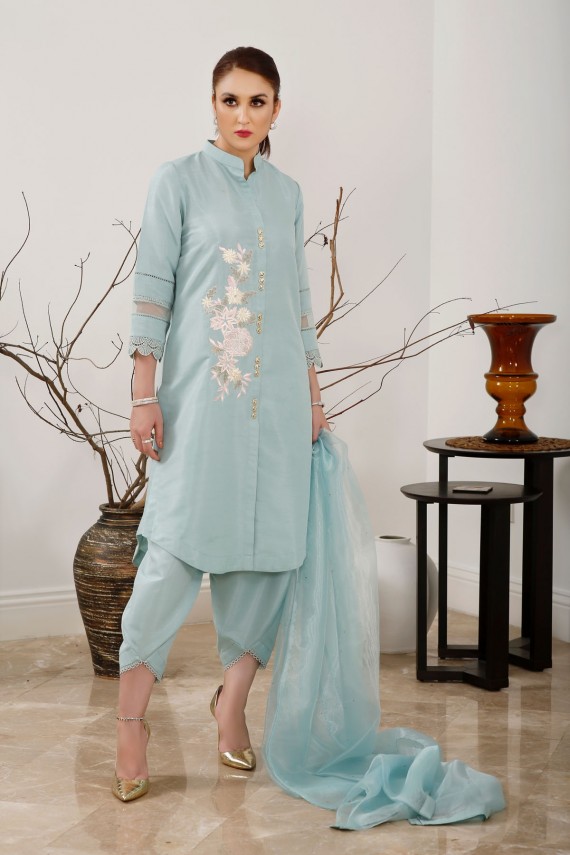 Blue Organza 1pc Dupatta