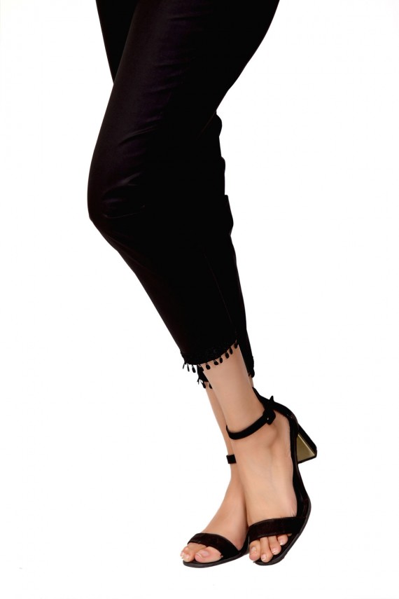 Black Cotton 1pc Straight Pant with Lace