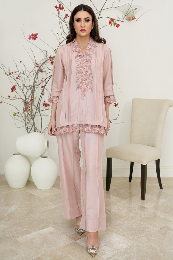 Pink Raw Silk 2pc Suit.