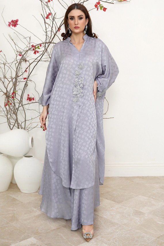 Bluiesh Grey embossed crepe 2pc suit. 
