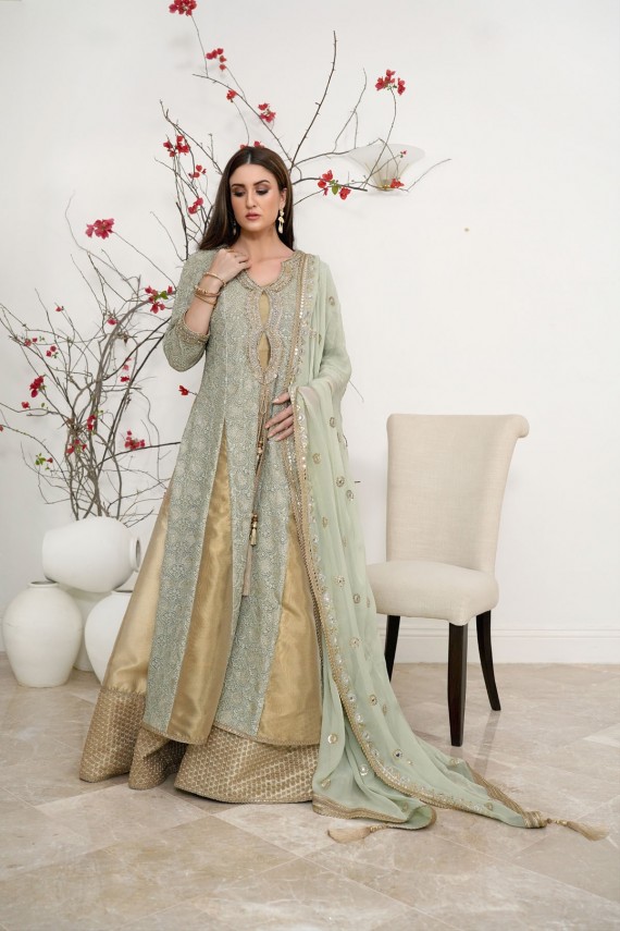 Pistachio Green and Gold 3pc formal suit.