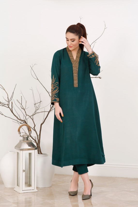 Green Raw Silk 2pc Formal Suit.