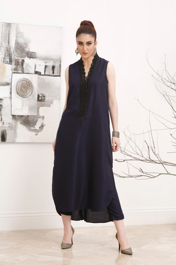 Midnight Blue Raw Silk 2pc Formal