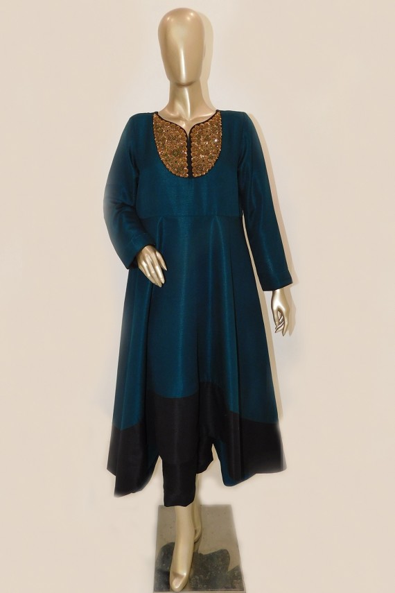 Turquoise Raw Silk 2pc Formal Suit