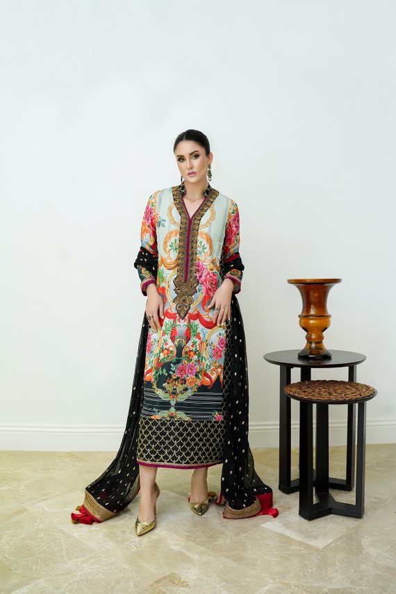 Printed Raw Silk 2pc Formal Suit.