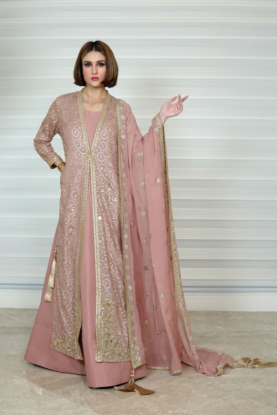 Tea pink and Gold 3pc formal suit.