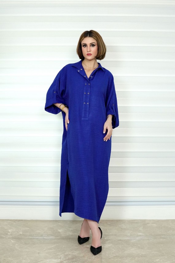 Blue crepe long dress 1pc. 