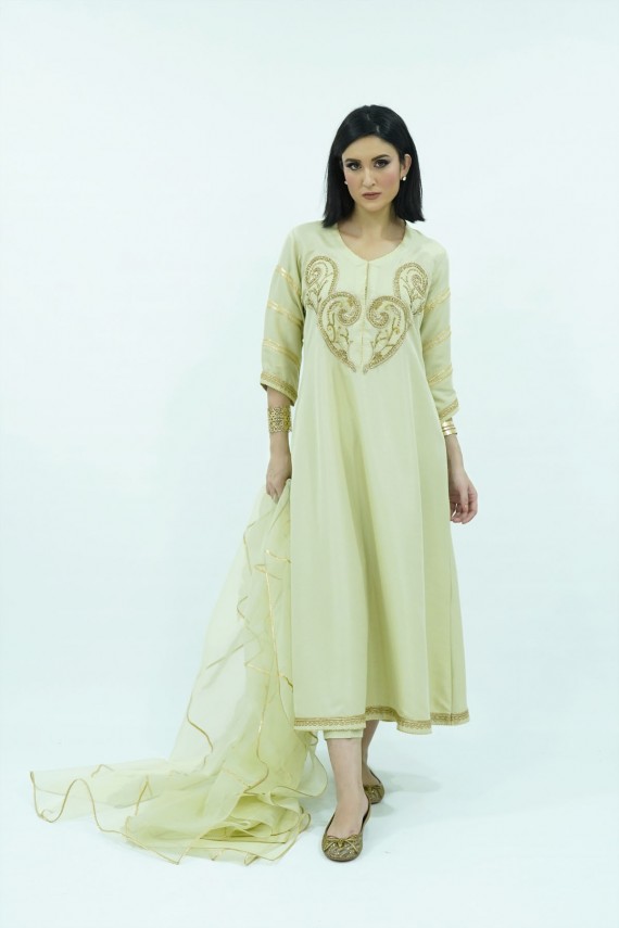 Light green gold raw silk 3pc formal suit.