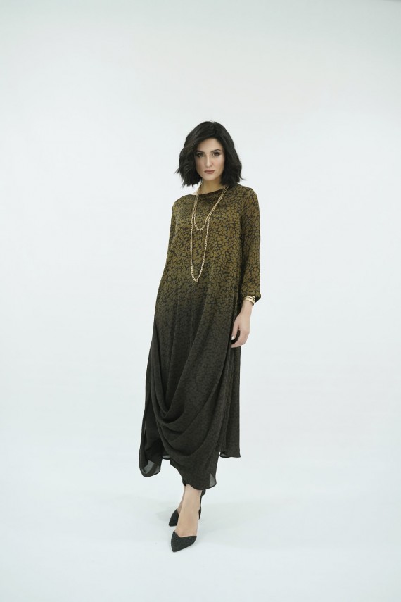 Black and brown printed georgette 2pc suit