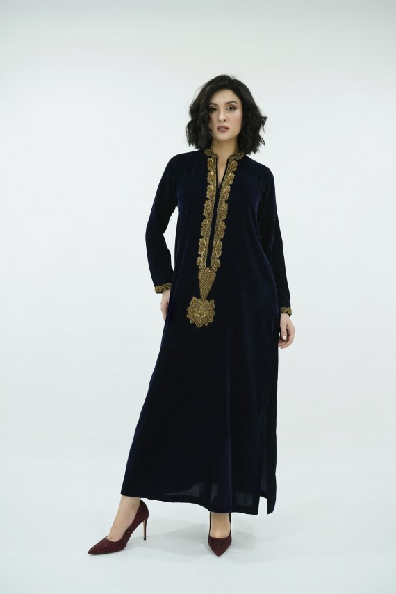 Black Printed velvet 2pc formal outfit. 