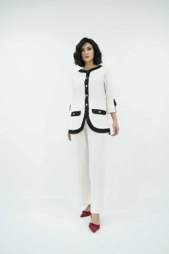 White georgette 2pc suit. 