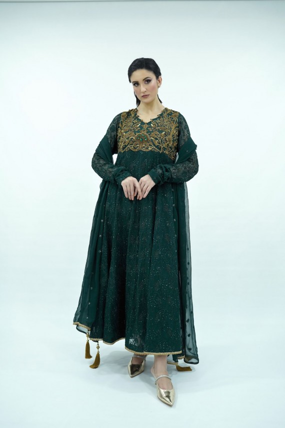 Green chiffon 3pc formal outfit. 