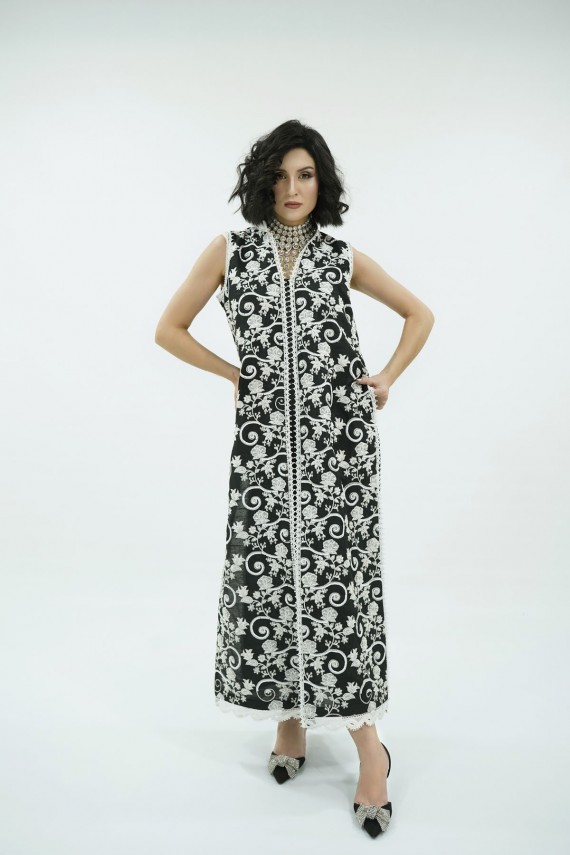 Black and white raw silk formal 2pc outfit. 