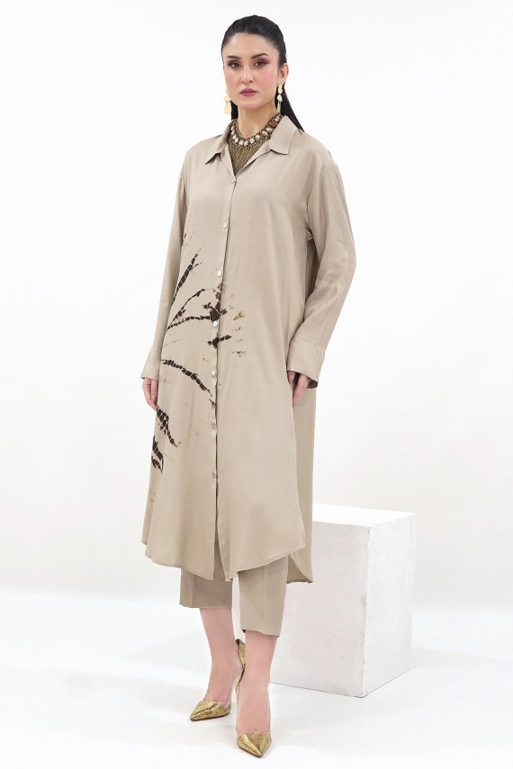 Beige cotton 2pc suit. 