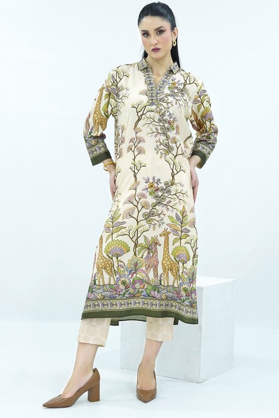 Offwhite printed cotton 2pc suit. 