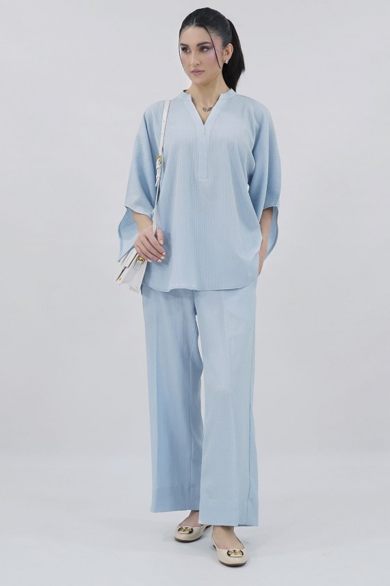Blue blended crinkle cotton 2pc coord set. 