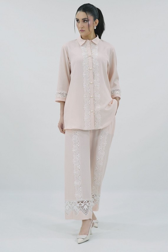 Pink blended crinkle cotton 2pc coord set. 