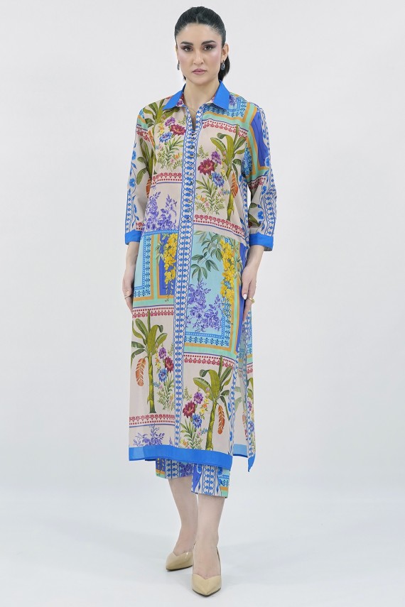 Blue cotton silk 2pc coord set. 