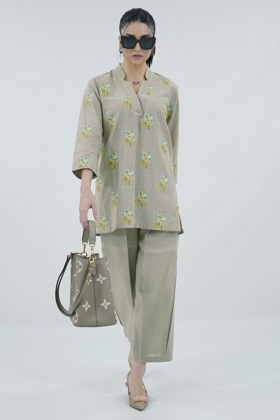 Beige Irish cotton 2pc coord set. 