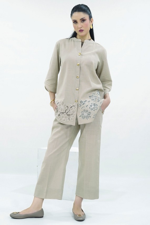 Beige Irish cotton 2pc coord set. 