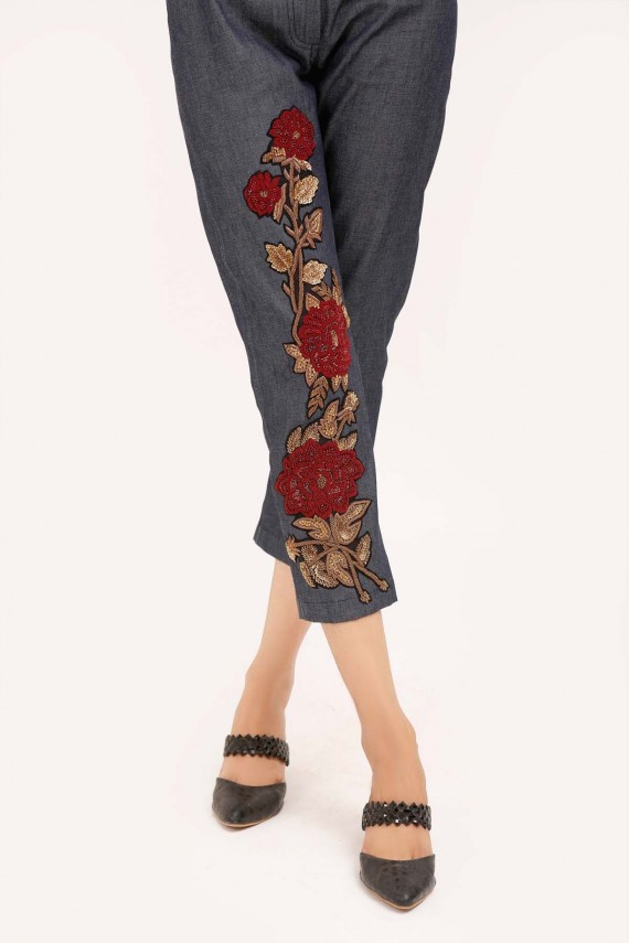 Blue Cotton 1pc Straight Pants