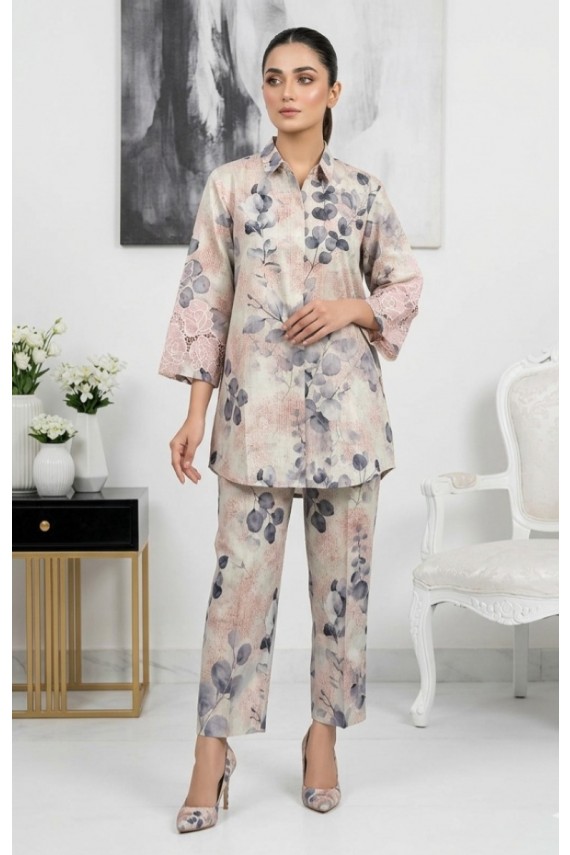Offwhite, pink and blue printed 2pc suit. 